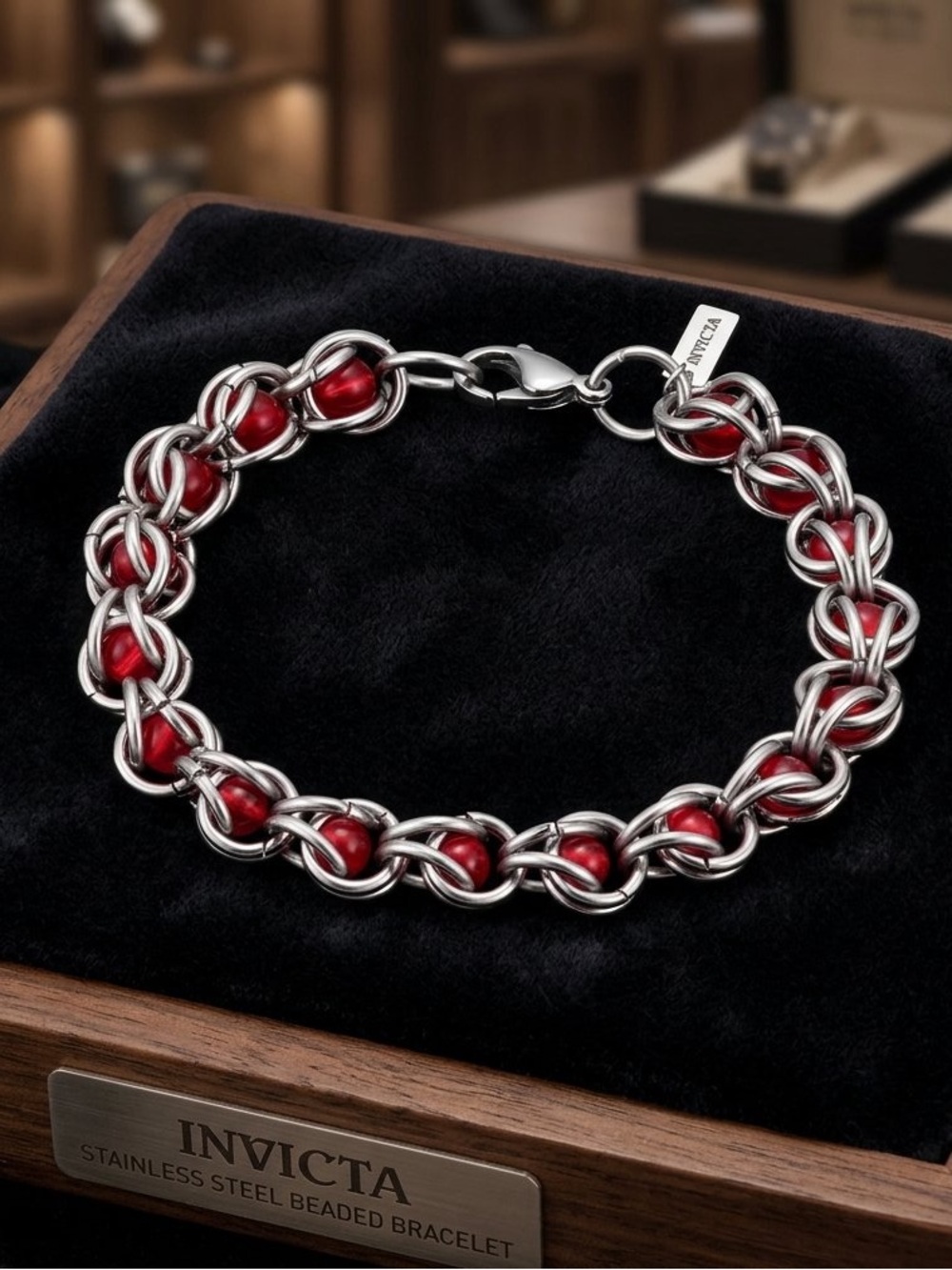 Invicta 316L Steel and Red Bead LUXE Bracelet!